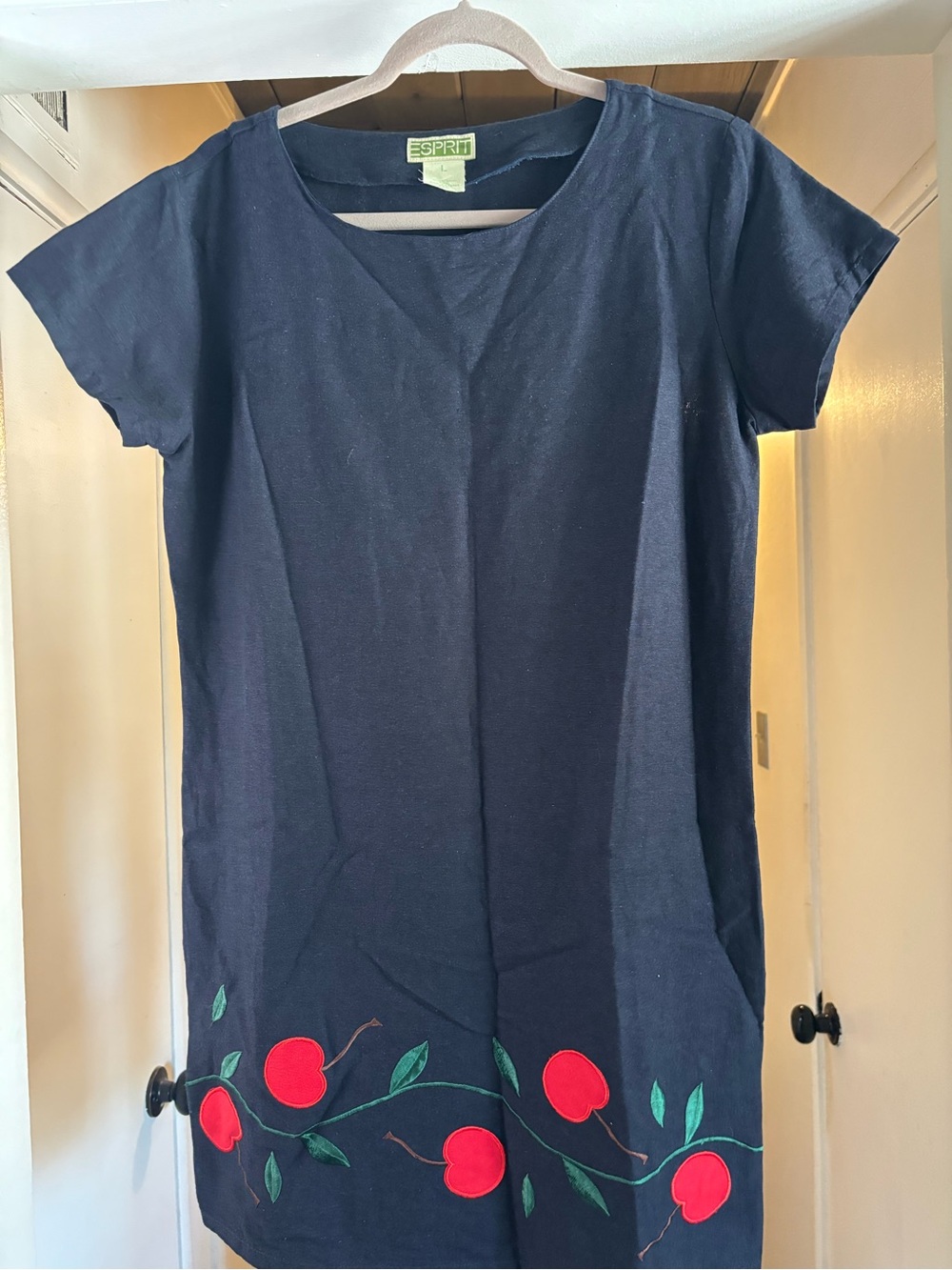 Esprit Black Short-Sleeve Tee Dress with Red Cherry Motif